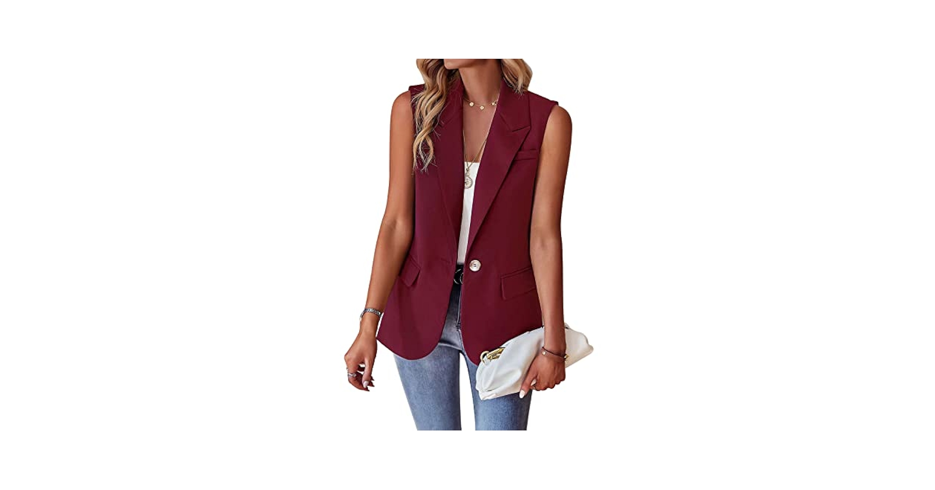 Womens Sleeveless Blazer Vest Single Breasted Casual Lapel